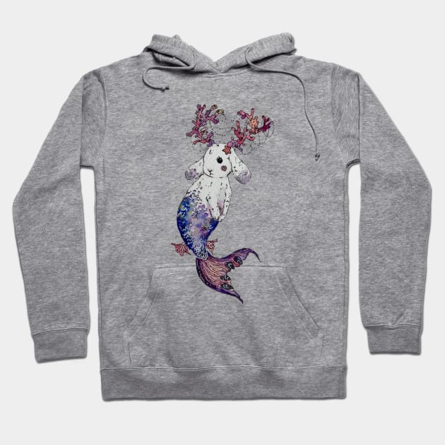 Coral Jackalope Mermaid Bunny Hoodie by aquabun